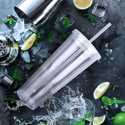 Clear reusable tumbler with straw – perfect for drinks on the go