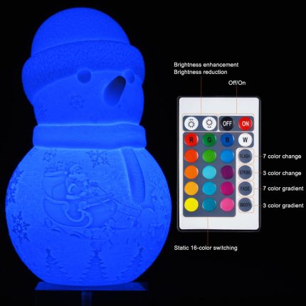 Snowman 3d print multicolor change lamp pla led clap remote night light christmas gifts for kids home party entertainment decor