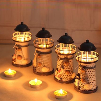 Lighthouse candle holder mediterranean-style iron candle holder holiday candlestick home wedding party family decor