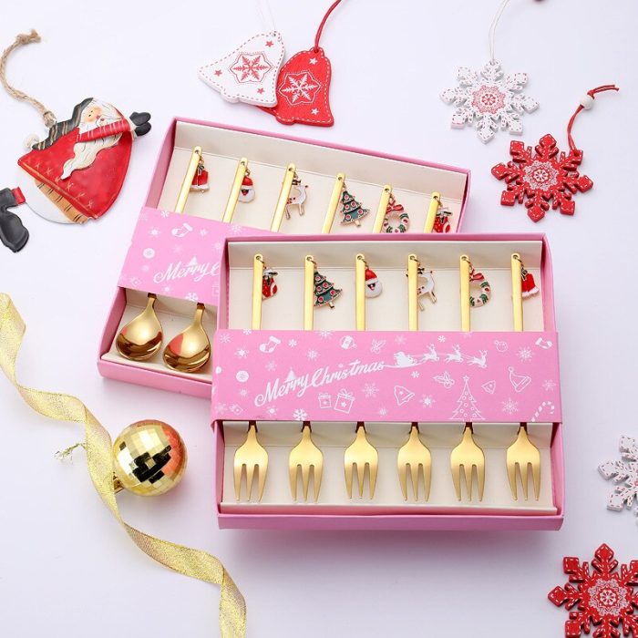 Christmas spoon set with gift box: 6 high-quality stainless steel teaspoons and coffee spoons – perfect tableware for festive christmas gift giving