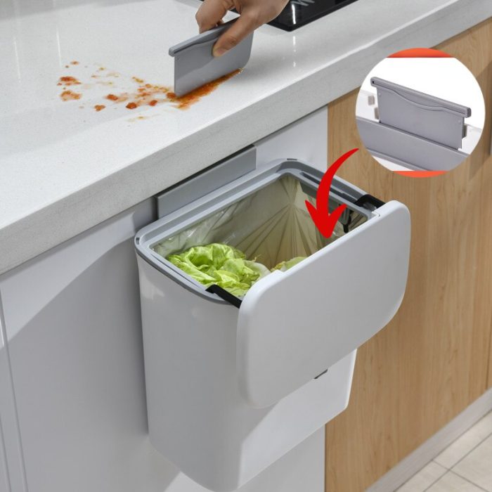 Large capacity hanging trash can for kitchen and bathroom – 7/9l kitchen recycling garbage basket, wall mounted with lid