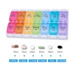 Rainbow pill storage box: 7-day travel case with push-button lids – perfect plastic organizer for medications and small items
