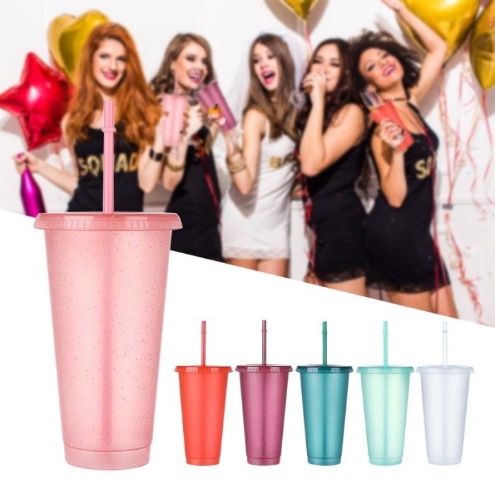 Glittery reusable tumbler for women with straw – 700ml capacity