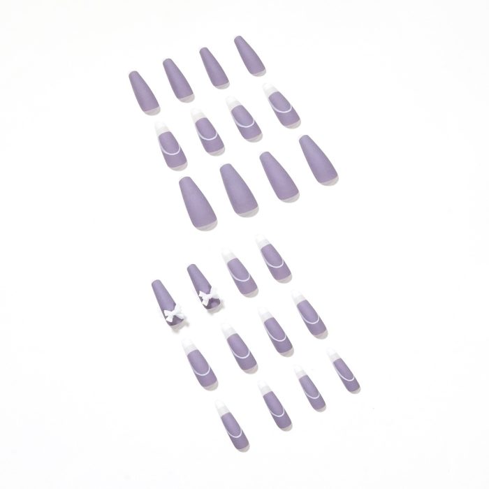 Rattan purple french bow wear manicure finished fake nail manicure patch nail patch removable nail