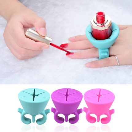 Nail art finger ring style gel polish varnish wearable flexible silicone holder stand support manicure tools