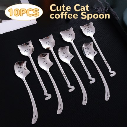 Cute cat coffee spoons – set of 8/10 stainless steel teaspoons