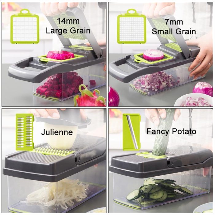 8-in-1 multifunctional vegetable cutter – effortlessly slice and grate vegetables with versatile kitchen gadget