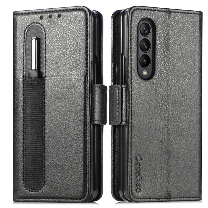 New suitable for samsung galaxy z fold3 mobile phone leather case folding screen pen slot pen w22 leather z fold3 multi-card cover