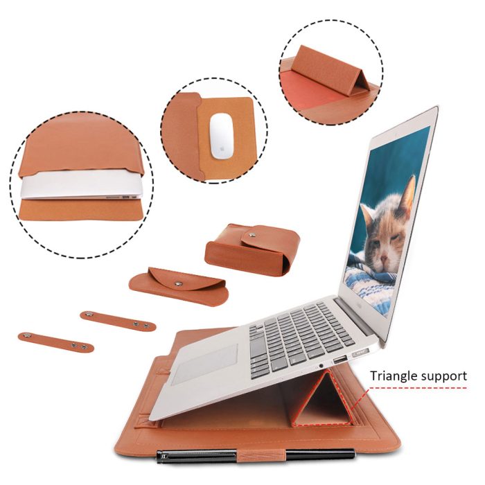 Laptop bag pu leather sleeve bag waterproof case for macbook air pro 13 15 portable laptop notebook bag with support frame