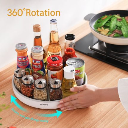 360° rotating storage rack multifunctional seasoning organizer shelf oilproof non-slip kitchen supplies holder for home