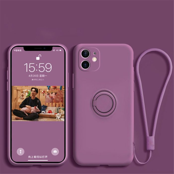Lovecom ring holder hand strap phone case for iphone 13 12 11 pro max xr xs max  7 8 plus x soft liquid silicon plain back cover