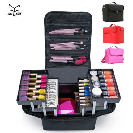 Women makeup organizer large capacity multilayer clapboard cosmetic bag case beauty salon tattoos spring nails art tool bin