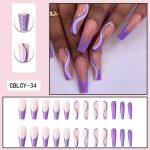 Purple glitter wearing manicure french geometric lines aurora bright nail patches