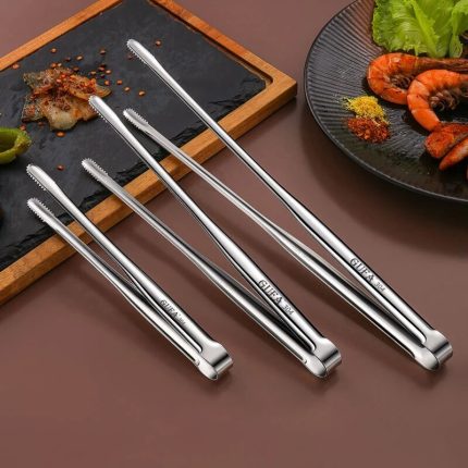 Stainless steel barbecue tongs – non-slip cooking clip for grilling, picnics, and salads – portable kitchen gadget and accessory