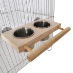 Hanging bird cage feeder cup with perch for parrots – easy installation for convenient food and water access for cockatiels, conures and more – dropshipping available.