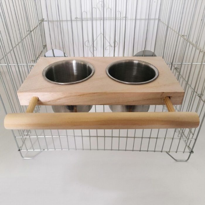 Hanging bird cage feeder cup with perch for parrots – easy installation for convenient food and water access for cockatiels, conures and more – dropshipping available.