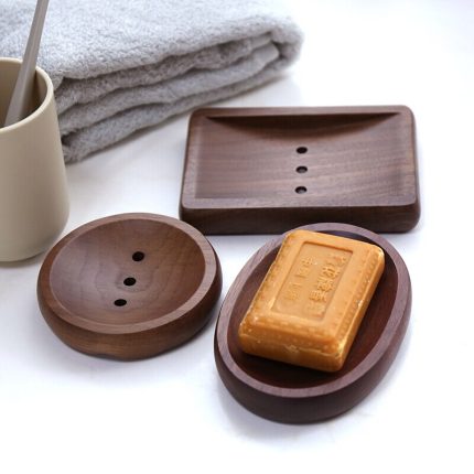 Black walnut wooden soap dish – shower drain holder and bathroom storage rack