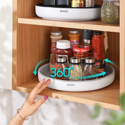 360° rotating storage rack multifunctional seasoning organizer shelf oilproof non-slip kitchen supplies holder for home