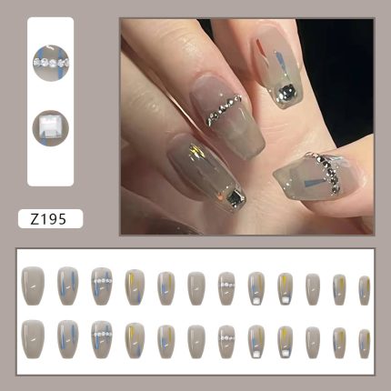 Transparent gray manicure niche high-end square drill wearing nails fake nails removable nail stickers nail stickers finished nails