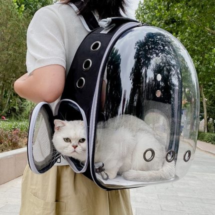 Breathable portable cat carrier backpack for outdoor travel – transparent space capsule design for safe and comfortable pet transport
