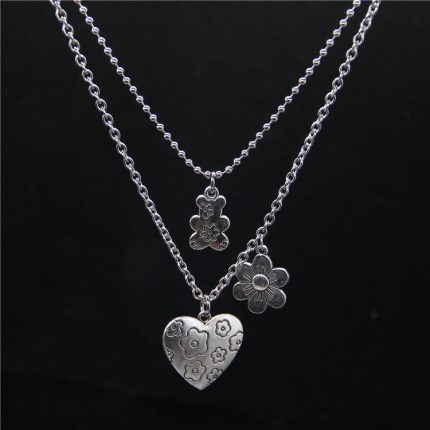 Punk rock flower bear heart pendant necklace hip hop fashion jewelry cool for women girl gifts accessories party nightclub gifts