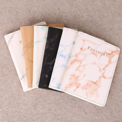 Fashion women men passport cover pu leather marble style travel id credit card passport holder packet wallet purse bags pouch