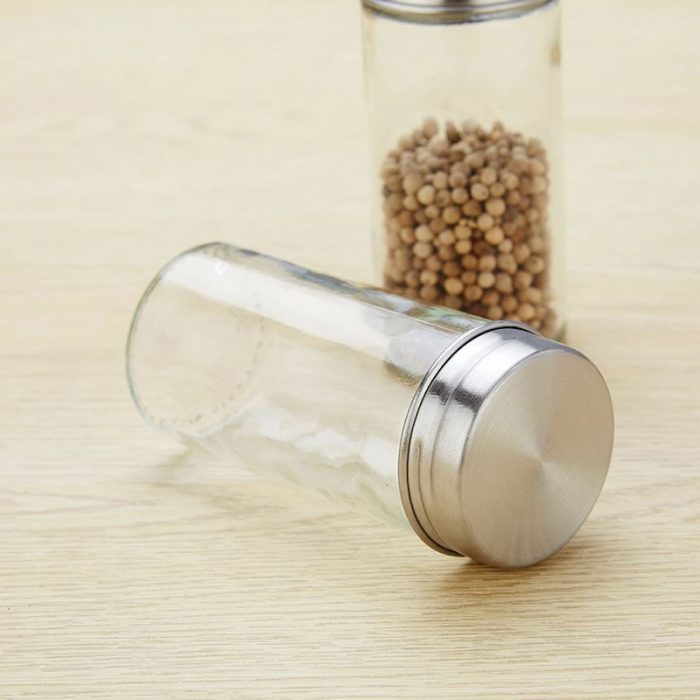 12pc kitchen spice jars storage rotatable base stainless steel jar glass spice jar salt shaker and pepper sprays organizer set