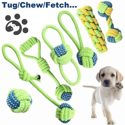 Interactive knot rope ball dog toy for teeth cleaning and training – ideal for small to medium sized dogs