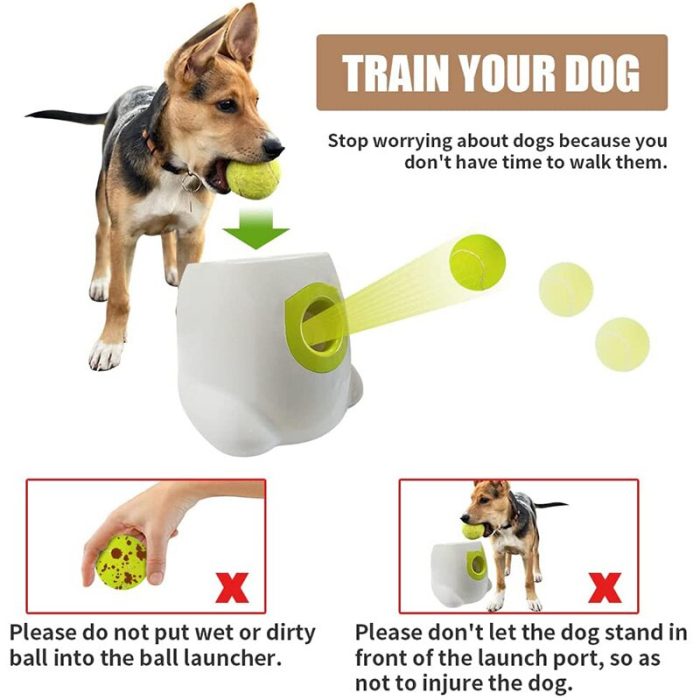 Interactive dog tennis ball launcher – automatic throwing machine with 3/6/9m emission sections, ideal for pet playtime