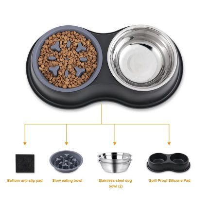 Non-slip double dog bowl – stainless steel pet feeder for food and water, ideal for dog supplies