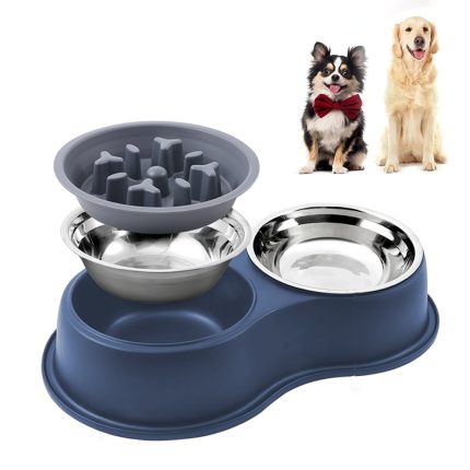 Non-slip double dog bowl – stainless steel pet feeder for food and water, ideal for dog supplies