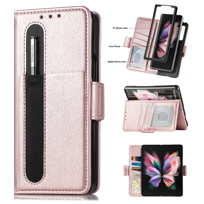New suitable for samsung galaxy z fold3 mobile phone leather case folding screen pen slot pen w22 leather z fold3 multi-card cover