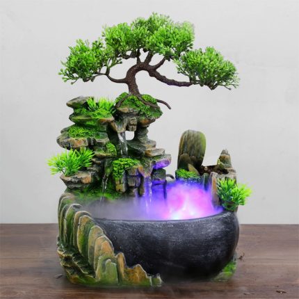 Wealth feng shui company office tabletop ornaments desktop flowing water waterfall fountain with color changing led lights spray