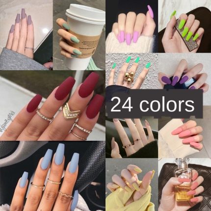Nail art fake nails stiletto tips clear press on long false with glue coffin stick display full cover artificial designs matte