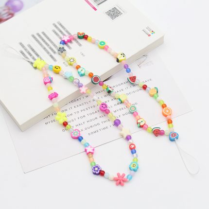 New soft ceramic color mix and match fruit smiley beaded letters to prevent mobile phone chain necklace