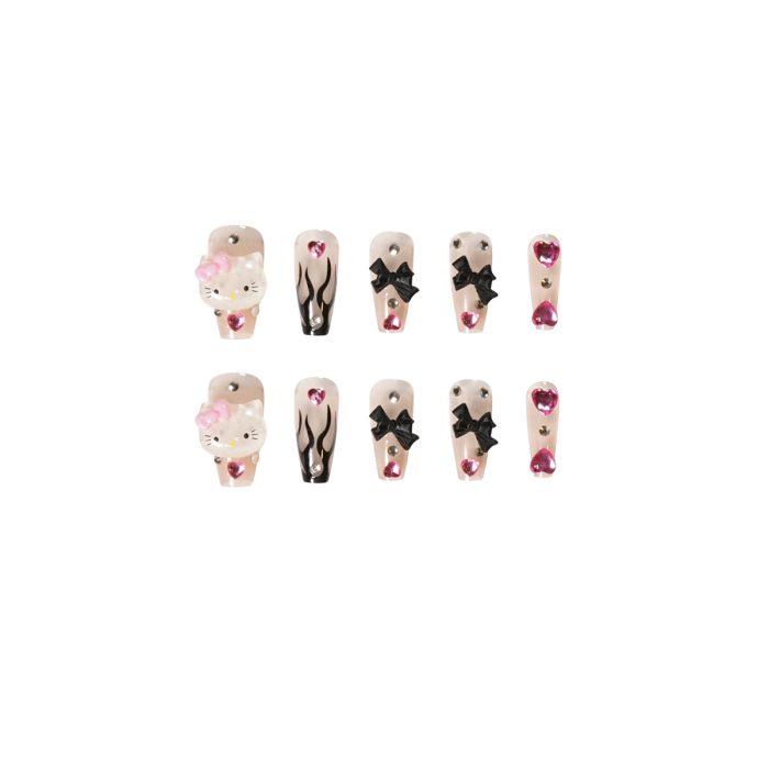 Girl black flame y2k style wearing nail products nail patch nail patch removable nail piece fake nail