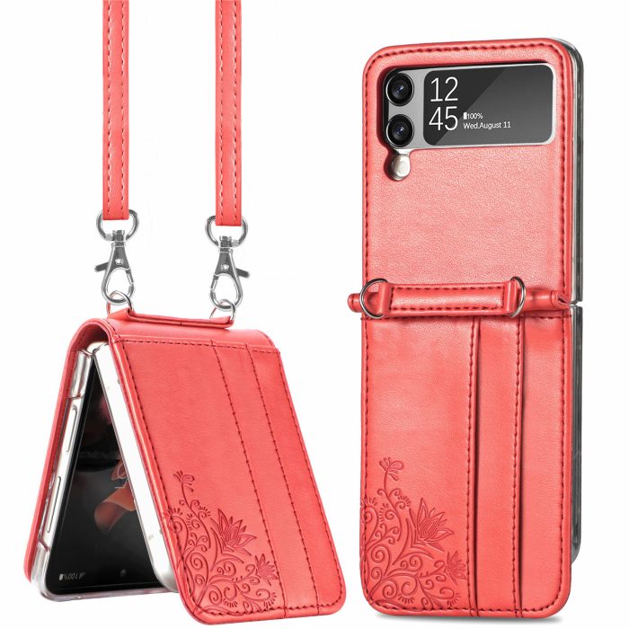 The new model is suitable for samsung galaxy folding z flip3 mobile phone case embossed wallet card mobile phone protective leather case