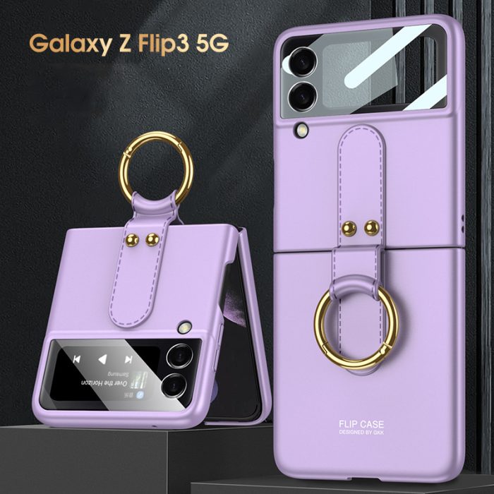 The new model is suitable for samsung galaxy z flip3 mobile phone shell ring folding creative ultra thin shell film one