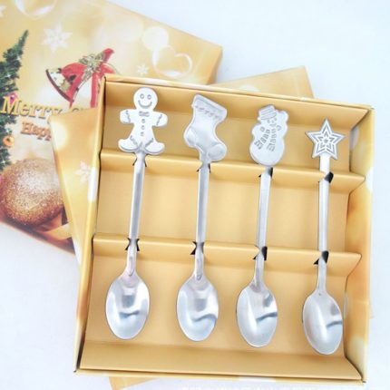 4pcs christmas style teaspoon christmas cutlery flatware decoration accessories stainless steel coffee dessert ice cream spoon