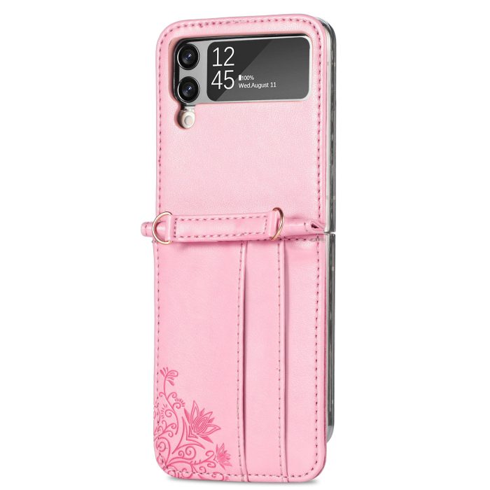 The new model is suitable for samsung galaxy folding z flip3 mobile phone case embossed wallet card mobile phone protective leather case