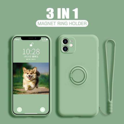 Lovecom ring holder hand strap phone case for iphone 13 12 11 pro max xr xs max  7 8 plus x soft liquid silicon plain back cover