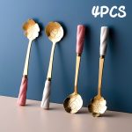 Flower design ceramic handle spoons set: 304 stainless steel teaspoons for desserts, ice cream, and coffee – high-end tableware perfect for parties and gifts