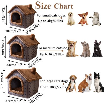 Foldable winter warm cat bed & dog house – removable nest with enclosed tent design for cozy sleep