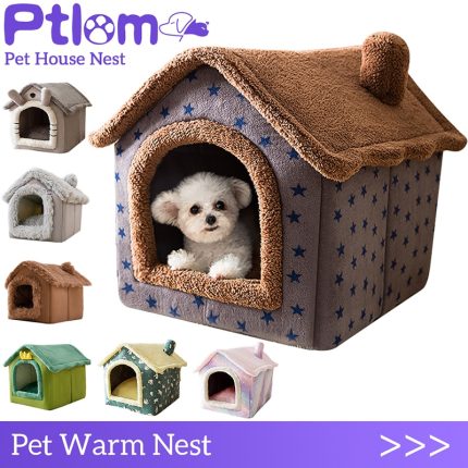 Foldable winter warm cat bed & dog house – removable nest with enclosed tent design for cozy sleep