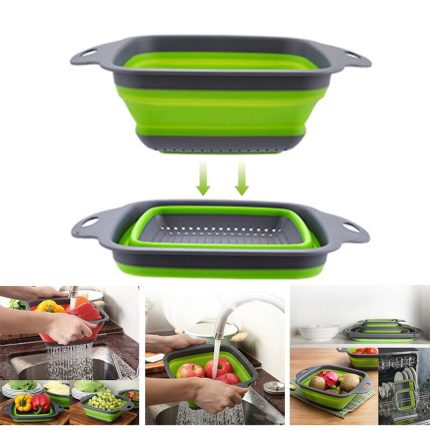 Foldable silicone drain basket – conveniently store and strain fruits and vegetables