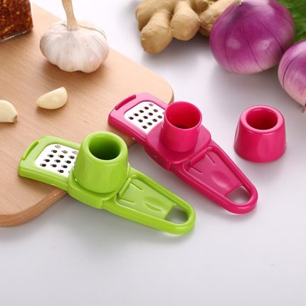 Stainless steel garlic press and chopper with manual hand press for kitchen gadget