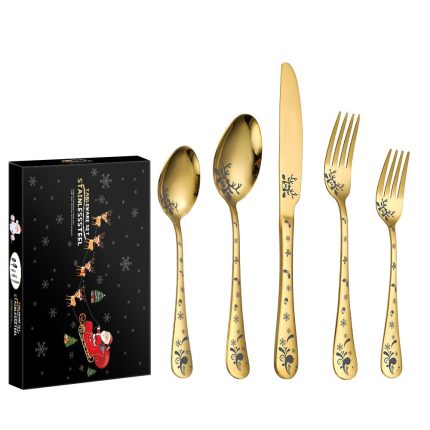 Festive 5pcs stainless steel christmas tableware set – perfect for 2021 holidays