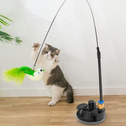Interactive cat toy with simulation feather bird and bell – fun play teaser wand for kittens – cat stick toy for hours of playtime fun.
