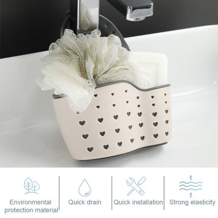 Kitchen sink organizer – drain basket for sponge, soap, and cloth storage