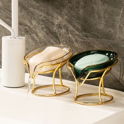 Leaf-shaped soap holder with metal bracket: light luxury bathroom accessory for self-draining soap dish